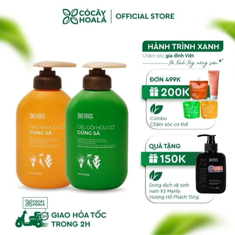 Combo Dầu Gội Và Dầu Xả Thảo Dược Gừng Sả Cỏ Cây Hoa Lá 500g