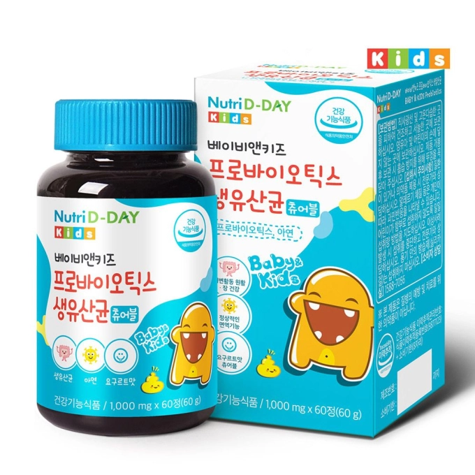 Kẹo nhai Baby & Kids Probiotics Nutri D-Day hộp 60 viên, Sữa chua lợi khuẩn